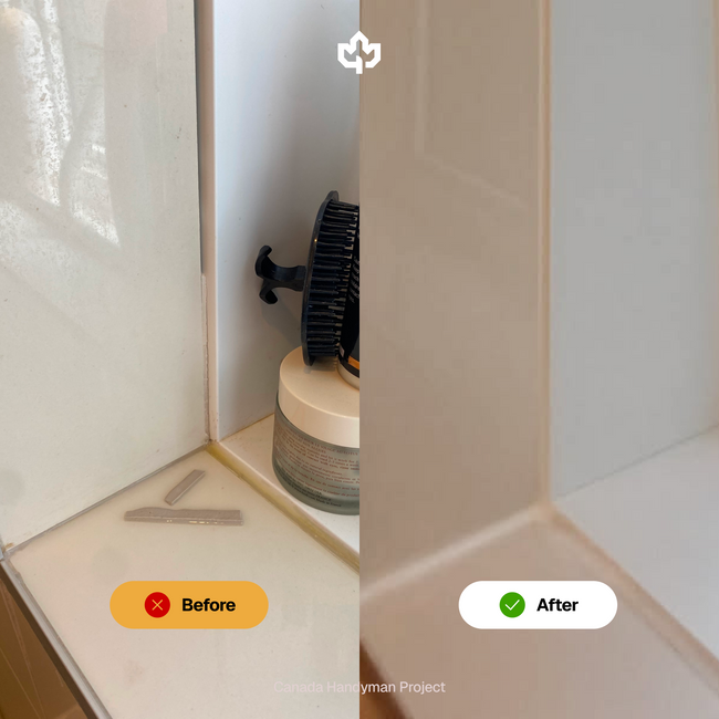 Montreal Quebec Caulking and Grouting Bathroom Window Canada Handyman Before and After